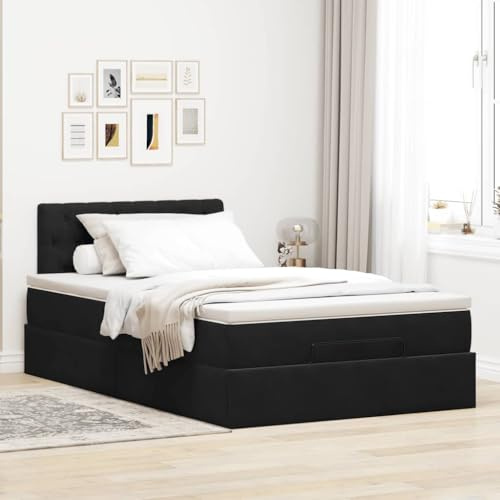 Woonisher Ottoman-Bett Mit Matratze Schwarz 120x190 cm Samt, Taschenfederkern Und Hydraulischer Mechanismus, Polster Hoch Bed Frame Für Erholsamen Schlaf
