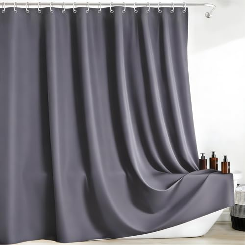 FAVORTALK Duschvorhang Shower Curtain 240X200 Duschvorhänge Waschbar Anti Schimmel Mit Gewicht 16 Duschvorhang Ringe Extra Groß Badewanne Vorhang aus Polyester Dunkelgrau H200 x B240 cm (1er Pack)