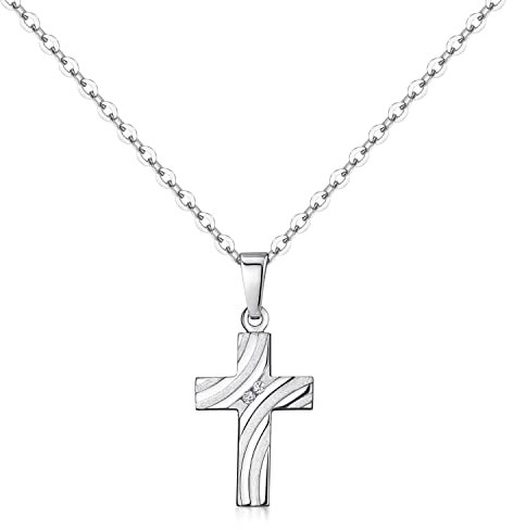 MATERIA Silber Kette Anhänger Kreuz - Halskette Anhänger klein mit Zirkonia KA-29_K97-50cm