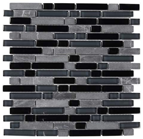 RECTI MOSAÏQUE en Verre Carreaux CARRELAGE Filet Bande Grise Noire Blanche Transparent Gris Noir Blanc 30 X 30 CM Mural