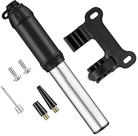 JTRHD Bicycle Air Pump Mini Portable Bicycle Hand Pump Compact and Lightweight Performance with Fixed Bracket Easy Pumping (Color : Silver, Size : 180mm)