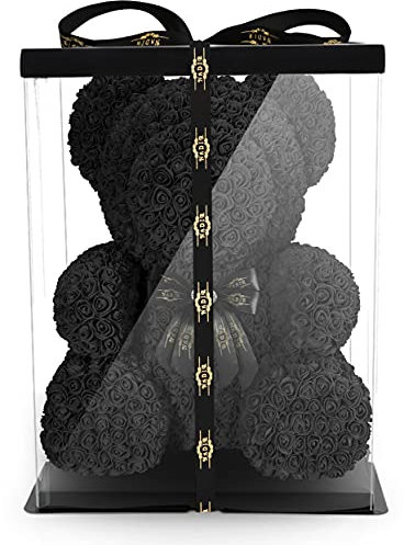 NADIR - Orso di rose con fiocco, altezza di 70 cm, con confezione regalo preconfezionata, per San Valentino, festa della mamma, compleanni, anniversari (nero, 70 cm)