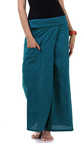 PRINCESS OF ASIA Vegan & Fair - Thai Fisherman Pants Wickelhose Fischerhose Yoga Chiller Hose mit Nadelstreifen (Einheitsgröße, Türkis)