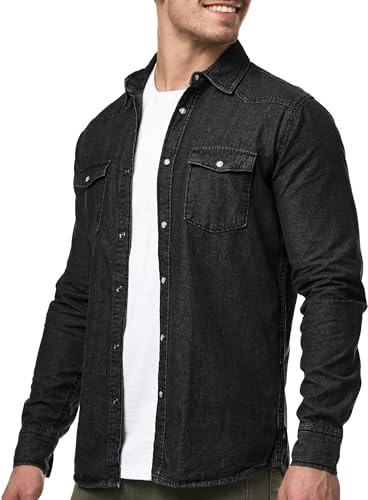 Indicode Herren Mike Hemd Jeanshemd mit 2 Brust-Tasche aus 100% Baumwolle
