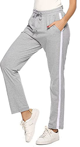 Irdcomps Damen Jogginghose Baumwolle Lang Sporthose Freizeithose High Waist Trainingshose Streifen Sweathose mit Taschen Laufhosen für Yoga Fitness Laufen