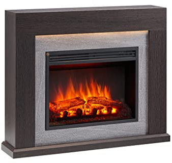 BALDERIA Apollon Elektrokamin - Elektrischer Standkamin mit Heizung 1000/2000 W, realistischer 3D-Flammeneffekt, LED-Beleuchtung, Fernbedienung programmierbar, Timer, Thermostat, Dunkelbraun