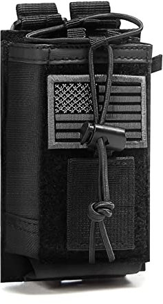 Tactical Radio Holder Radio Case Molle Radio Holster Military Heavy Duty Radios Pouch Bag for Two Ways Walkie Talkies Adjustable Storage with 1 Pack Patch(Dark Flag)