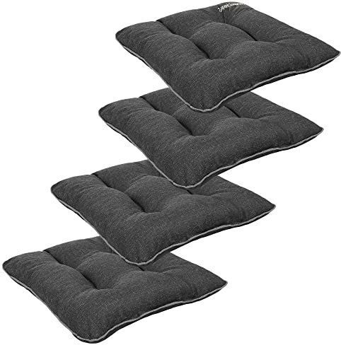 SuperKissen24. Stuhlkissen Outdoor - Sitzkissen für Stühle 4er Set 45x45 cm - Outdoor Kissen Wetterfest mit Füllung - Schwarz Leinen