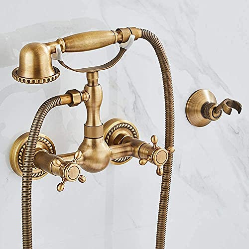 ZLCO Wasserhähne,Retro Home Take a Shower Bad Wasserhahn Triple Hot and Cold Mixing Simple Single Handle Shower Suit 4 Points Interface 2 Functions Double Handle/Upgrade Present