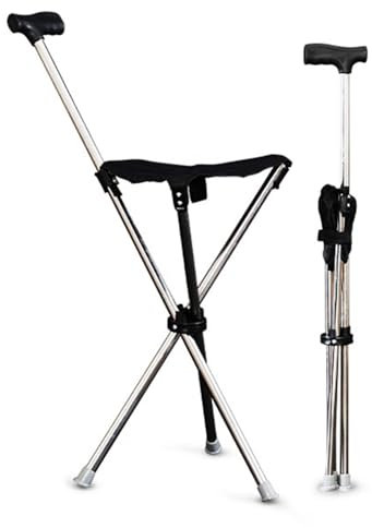 Klappbarer Gehstock mit Sitz, Leichte Aluminium-Gehstützen mit Höhenverstellung, Gehhilfe