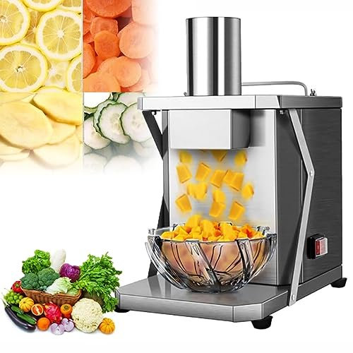 Electric Vegetable Dicer Commercial, 200W Onion Cutter with 6/8/10/12/15 mm Dicing Molds, Automatic Potato Slicer Food Processor Fruit Slicer Machine