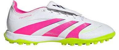 adidas Predator League Unisex - Botas de fútbol con lengüeta plegable para césped artificial, blanco, rosa, 45 1/3 EU