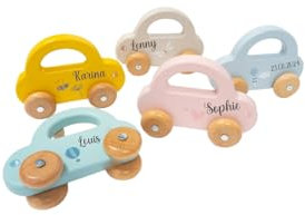 minipishop ® Personalisierte Geschenke Baby I HOLZAUTO für Mädchen und Jungen personalisiert mit Name I Verschiedene Farben I Babygeschenk personalisiert zur Geburt und Taufe