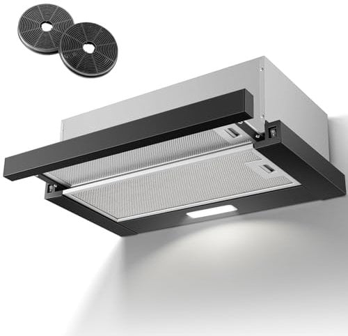 KICHPOWER Campana Extractora 60 cm, Campana Telescopica 620 m³/h, Superficie de acero inoxidable, Iluminación LED, 2 Filtros de Grasa