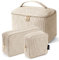 MAGEFY 3er Set Kosmetiktasche Kulturtasche Damen, Cord Make up Tasche mit Fächern Reise Make up Tasche für Mädchen Frauen (Beige)