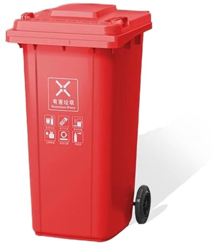 Heavy Duty Industrial Plastic Wheelie Bin, 100L Red Mobile Garbage Can, Easy to Clean and Move, Thick Body and Reinforced Wheels