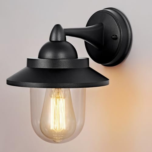 HARPER LIVING Outdoor Wall Light, E27 Outside Wall Lamp Mains Powered with Clear Shade, IP54 Weatherproof Aluminum Die Casting, Retro Exterior Lantern for Porch Front Door Garden Patio