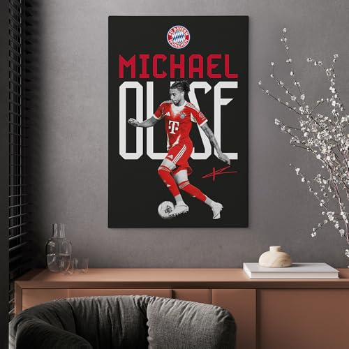 K&L Wall Art FC Bayern München Leinwandbild FCB Fußball Wandbild Michael Olise Bundesliga Spieler 2025/26 Offizielles Lizenzprodukt 20x30 cm