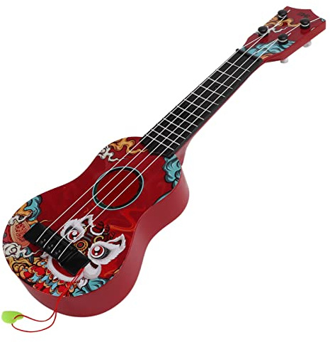 Omquot Holzfarbenes Kinderspielzeug, Ukulele, Mini-Gitarre, Musikinstrument, ab 3 Jahren, Sicheres ABS-Nylon (Rot)