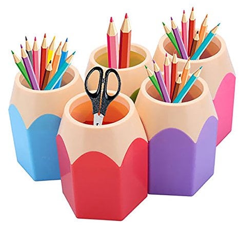 GlobalDeal Direct 5 Pack Creative Pencil Tip design Pen Vase Pencil Pot Makeup Brush Holder Stationery Storage Organizer Desk Tidy Container