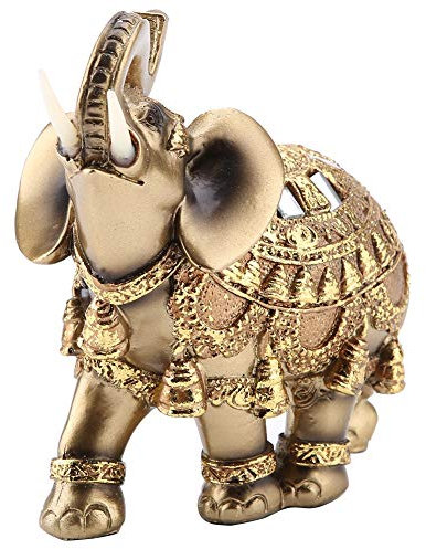 Hilitand Golden Polyresin Estatua de Elefante Escultura Tronco Riqueza Afortunada Coleccionable Estatuilla Regalo Decoración para el hogar Feng Shui Ornamento(L)