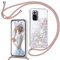 Handyband für Xiaomi Redmi Note 10 Pro/10 Pro Max Hülle mit Band, Glitzer Treibsand Handyhülle mit Kordel zum Umhängen Transparent Stoßfest Schutzhülle mit Kette Schnur, Necklace Case in Roségold