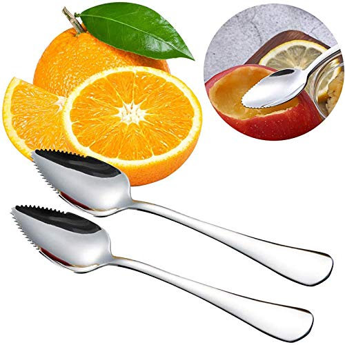 BEAUTYBIGBANG - Cucchiaio da frutta con bordo seghettato, manico lungo, pompelmo e dessert, cucchiaini da caffè per frutta, dessert, formaggio, verdura, 2 pezzi
