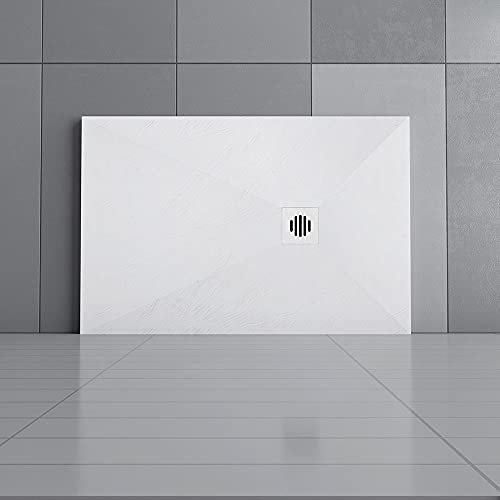 Acezanble 1200x800mm Anti-Slip Slate Effect ABS Plastic Drain Cover Rectangle Shower Tray & Base +Waste Trap