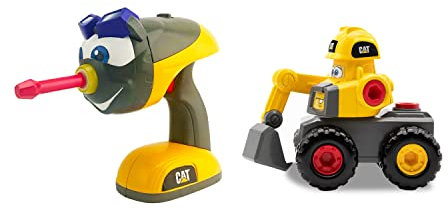 CatToysOfficial Fix-It Flotte Konstruktionsspielzeug Bagger (ab 3 Jahren), motorisierter Bohrer + Lichter & Geräusche verbessern die Feinmotorik, gelb