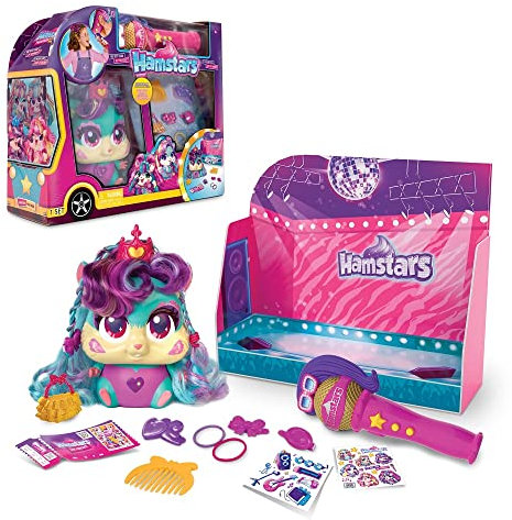 Hamstars Popstar World Tour Bus mit Mikrofon - Hamstar Cloe, bereit zum Styling in ihrem Tourbus. Tolles Geschenk mit Musik und Hairstyling für Kinder ab 4 Jahren