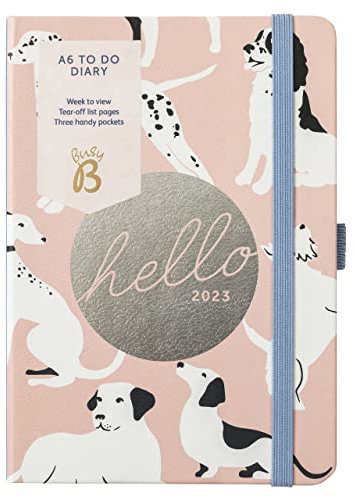 Busy B - To Do Diary Terminkalender von Januar bis Dezember 2023 - Pink Hunde - A6 Wochenansicht Terminkalender mit Notizen, Abreißlisten und Steckfächern, 5022AMZ