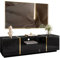 lukmebel RTV Schrank Onyx Hochglanz Elegantes & Modernes Design Versteckte Ablagen Leicht Zu Reinigen Abrieb- Und Kratzfest Laminierte Platte 158x413x46cm Schwarz