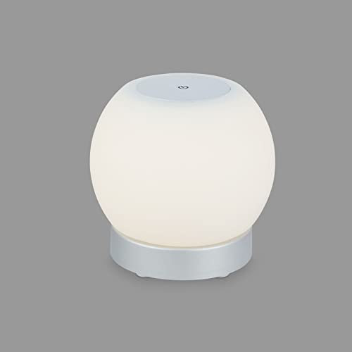 BRILONER - Lámpara de Mesa LED A Pilas, Regulable, Lámpara de Mesa LED de Cristal sin Cable, Función Táctil, 3.300K Blanco Cálido, Cromo Mate, 150x160 mm (Hxd)