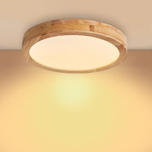 Baerolc LED Deckenleuchte Holz, 30CM Rund Deckenlampe LED Lampe Küche 20W 3000K Warmweiß Deckenleuchten Rund Holz-Deckenlampe für Schlafzimmer/Büro/Küche/Esszimmer/Flur/Wohnzimmer