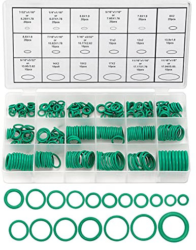 270 Piezas Juego de Juntas Tóricas de Goma 18 Tamaños Arandelas de Sellado Anillo O de Goma para Reparación de Automóviles, Fontanería, Aire Acondicionado (Verde)