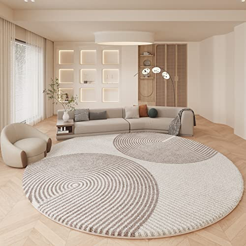 Tospass Teppich Rund 160 cm Hochflor Beige Teppiche Wohnzimmer Kurzflor Flauschig Weich Teppich Waschbar Modern Boho Teppich für Schlafzimmer Deko Kinderzimmer Küche Outdoor Carpet