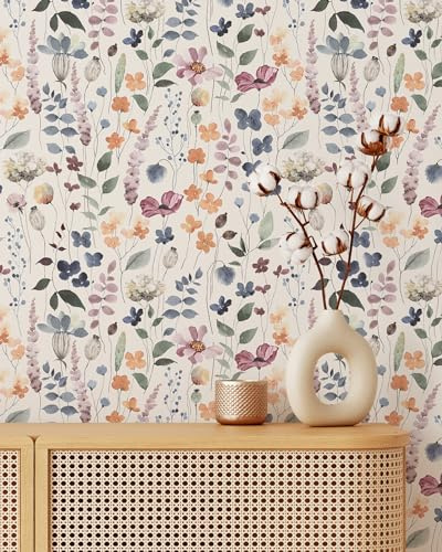 Coloritto Colored Garden Wallpaper | Removable Self Adhesive Botanical Wallpaper | Floral Peel and Stick Wallpaper (Sample 12 W x 8 H)