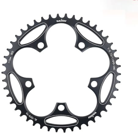 KTKEET 110/130 BCD Kettenblatt 36/38/40/42/44/46/48/50/52/54/56/58/60T 5 Schrauben rund schmal breit Fahrrad Kettenblatt für 9/10/11 Gang Rennrad Faltrad (110BCD 42T)