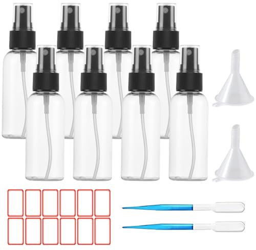 TUAKIMCE 8x50ml Sprühflasche Glas, Schwarz Leer Parfümzerstäuber Zerstäuber Sprühflasche Spray Bottle Pumpflasche Nachfüllbar Reise Feinnebel Flüssigkeitsbehälter für Ätherische Öle, Parfums