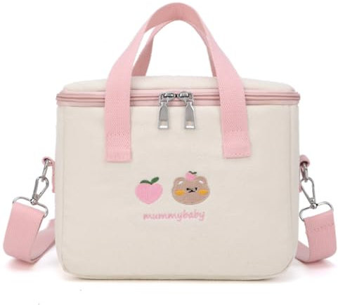 Insulated Lunch Bag for Girls,Cute Lunch Bag Box Large Capacity, Handle and Strap, Kawaii Lunch Box for Kids Teen Women Work School Gifts (Pink)