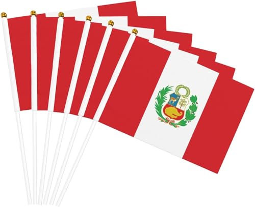 Banderas de Perú, paquete de 20 banderas pequeñas de Perú en palo, banderas nacionales peruanas, banderas de colores vivos para el Día Nacional, festivales del Día de los Caídos, decoraciones