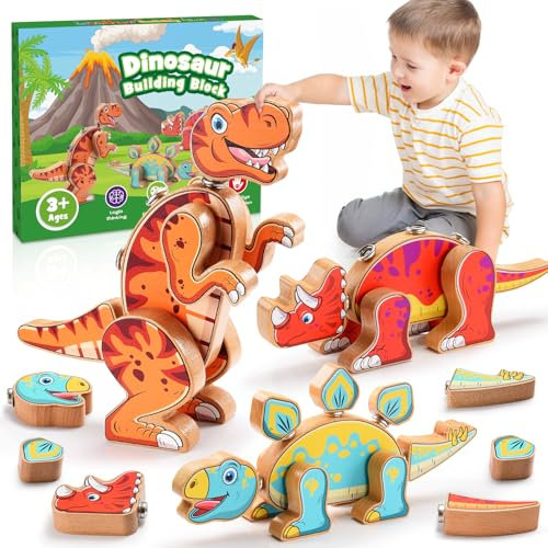 Dinosaurier Montessori Spielzeug Ab 3-6 Jahre - Geschenk Für Jungen - Ostergeschenke Kinder - Holzspielzeug Ab 2-6 Jahre