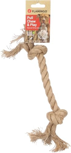Flamingo Jouet Chien – Kush Corde avec 2 Nœuds Brun – 33×5×4,4 cm – Chanvre Naturel – Masse Les gencives – Durable