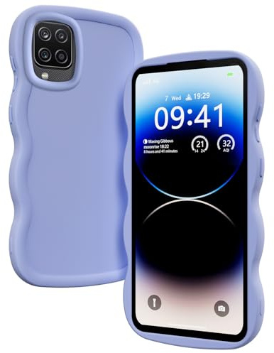 XINYEXIN Liquid Silicone Case for Samsung Galaxy A12 4G 5G, Wave Frame Curly Shape Cute Protective Case Soft Shockproof Bumper Cover - Purple