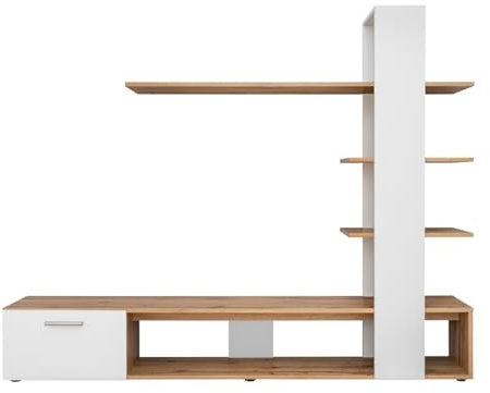 Meublorama Mobile Porta TV con libreria e scaffali integrati, Collezione Cleo. Colori Bianco e Rovere.