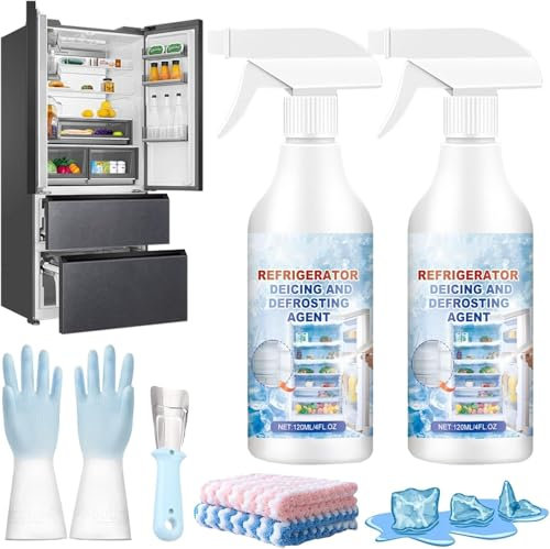 Defrosting Spray for Freezers Only, Rapid Fridge Freezer Defrosting Spray, Defrosting Spray for Fridge Freezer, Powerful Refrigerator Defrost Spray, Fast Frost Removal & Streak-Free Shine (2Pcs-120ml)