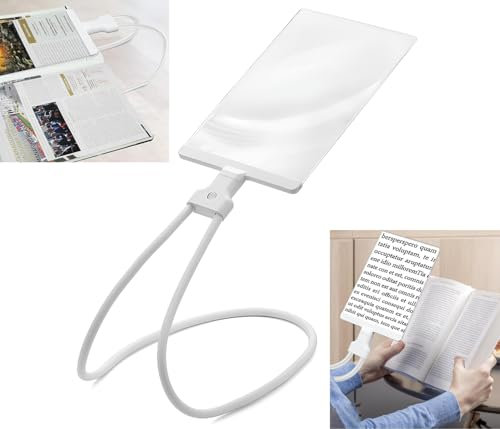 Lupe mit Ständer, Leselupe für Senioren Groß zum Umhängen mit Schwanenhals zum Lesen für Bücher Zeitung Hobby Handwerk, 4X Klappbar Rechteckige Vergrößerungsglas Handlupe