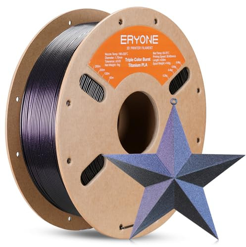 ERYONE Glitter PLA Filament for 3D Printer, 1.75mm +/-0.03mm, 1kg(2.2LBS)/Spool, Triple Color Burnt Titanium PLA,Black & Rose & Purple Blue