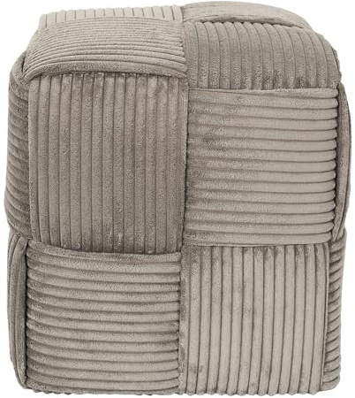 HOME DECO FACTORY Schuhkipper Holz 2 Klappen Flurmöbel Eiche | Textiler, gerippter Flechtpouf, elegant und bequem, vielseitig, pflegeleicht, für Wohn- oder Schlafzimmer, taupe