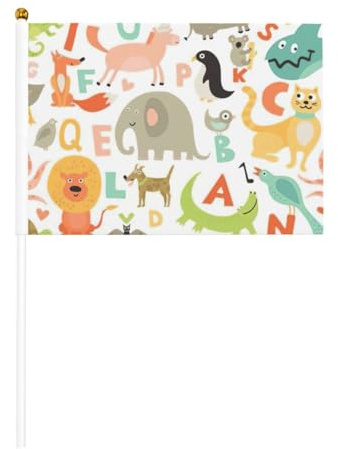 Kleine Flagge mit Zoo-Alphabet-Tierdruck, Handflagge, für Paraden, Karneval, personalisiertes Banner (6 Stück)